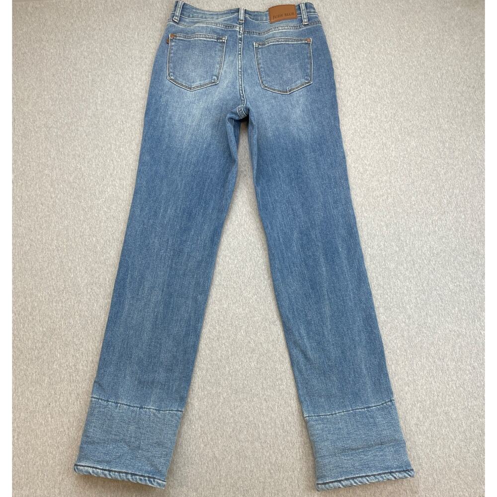 Judy Blue Jeans Womens 7/28 Blue Cotton Blend Stretch Shearling Cuffed Straight - Picture 4 of 10